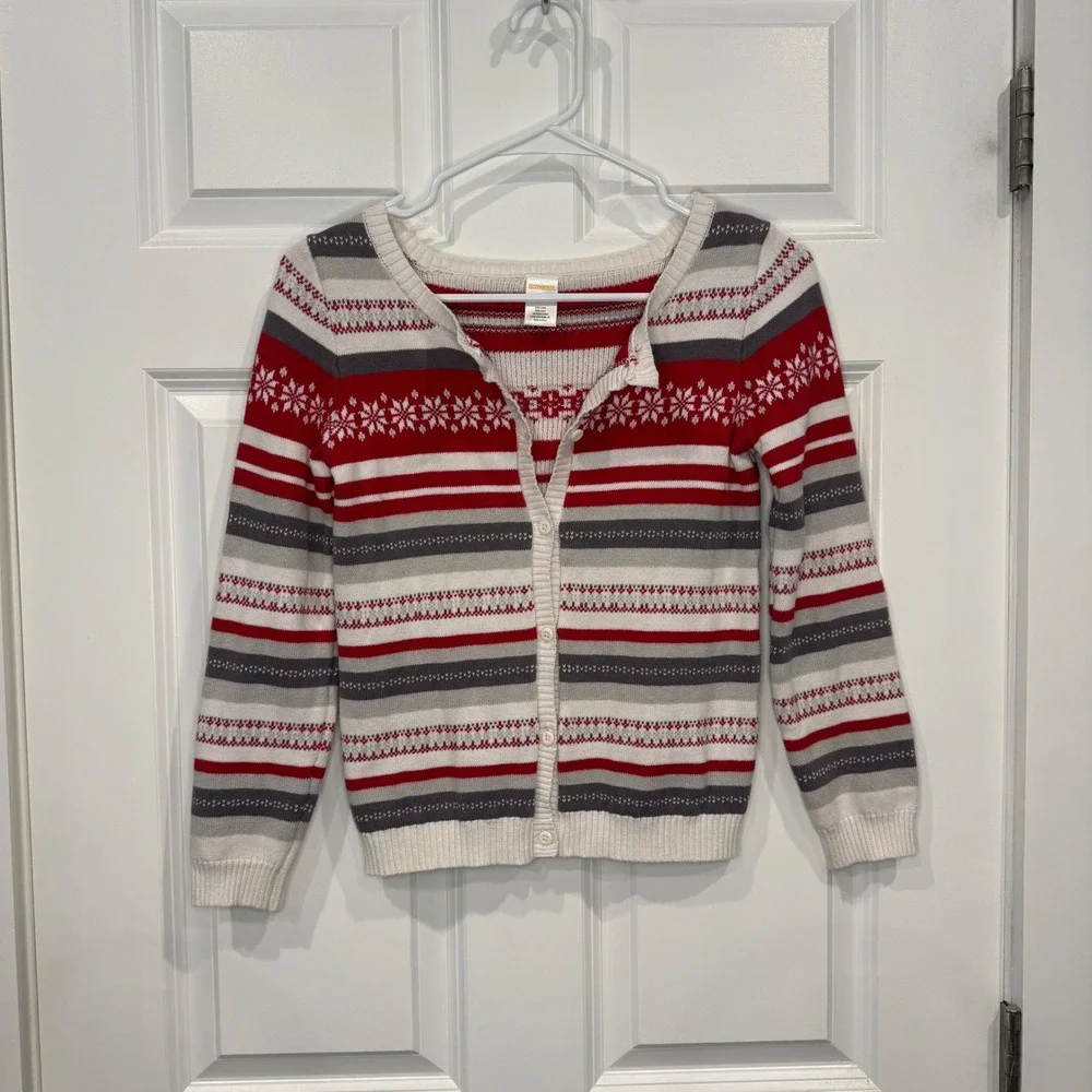 Gymboree Girls Fair Isle Snowflake Cotton Cardigan‎ Sweater Size L 10/12